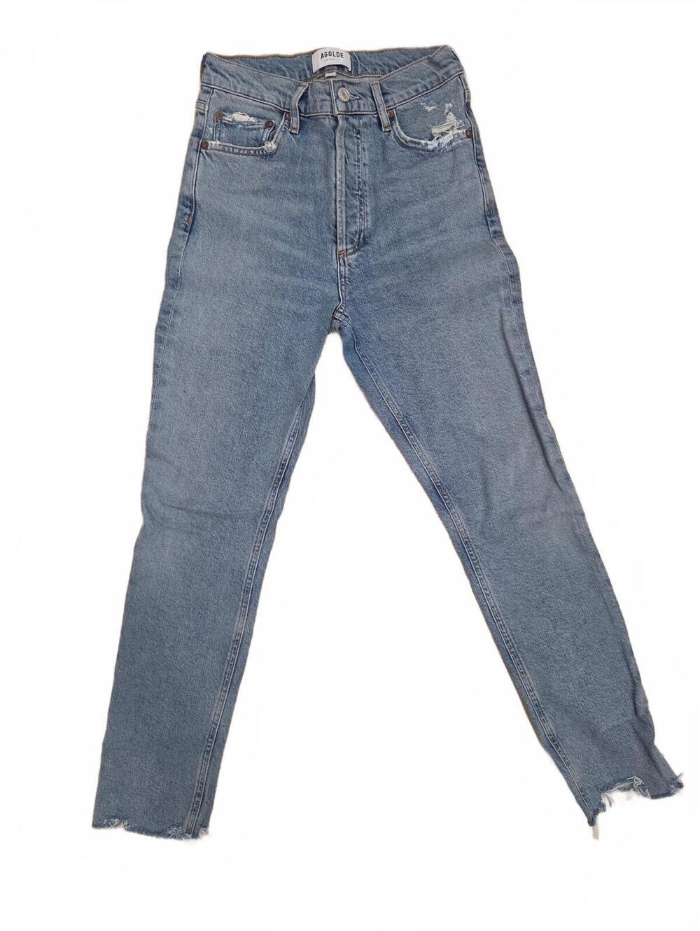 AGOLDE Nico Mid Rise Slim Fit Distressed Raw Hem Denim Jeans Womens Size 24